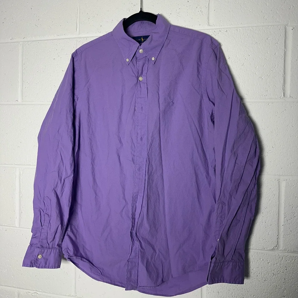 Polo Ralph Lauren Mens Purple Cotton Poplin Button Down Shirt Size M Long Sleeve - Picture 2 of 4